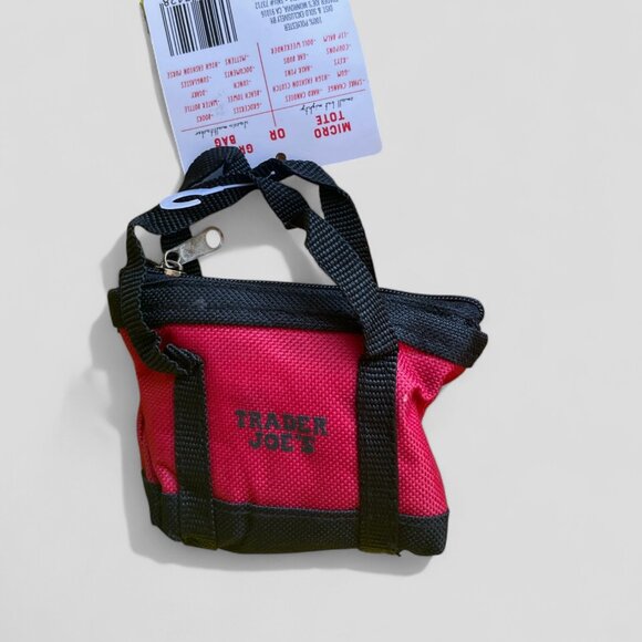 TRADER JOE'S MICRO TOTE (RED w/Black Straps) with GROCERY BAG BRAND NEW FOLDABLE - Picture 4 of 9